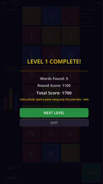 Level Complete Screen